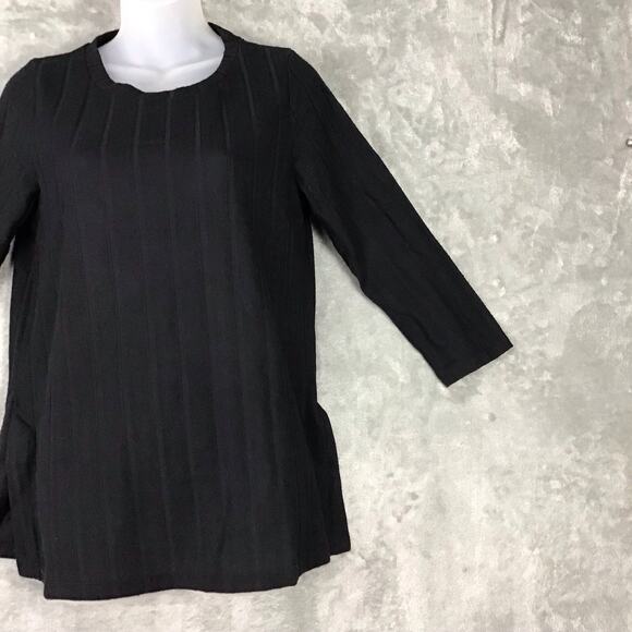 Bobeau Women's Medium Black Wide Rib Knit Top Crew Neck 3/4 Sleeve Side Slit - Picture 10 of 10